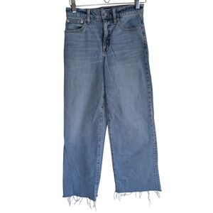 J. Crew Wide Leg Crop Jeans Womens 25 Light Wash Raw Hem Denim Minimalist Boho